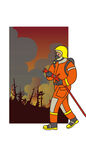 消防员在森林火灾灭火矢量插画