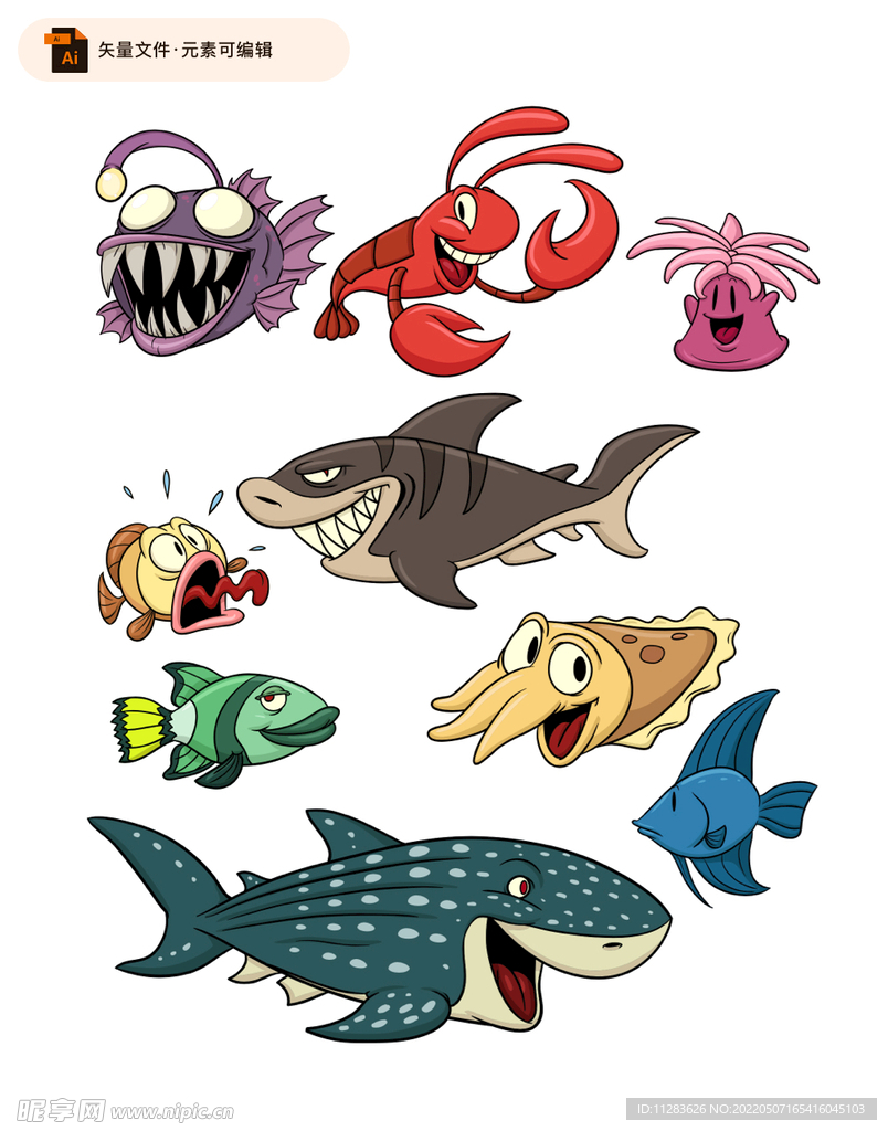 卡通海洋生物矢量插画