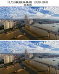 蓝天白云广州东沙大桥风景视频
