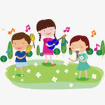 草地演奏音乐的儿童