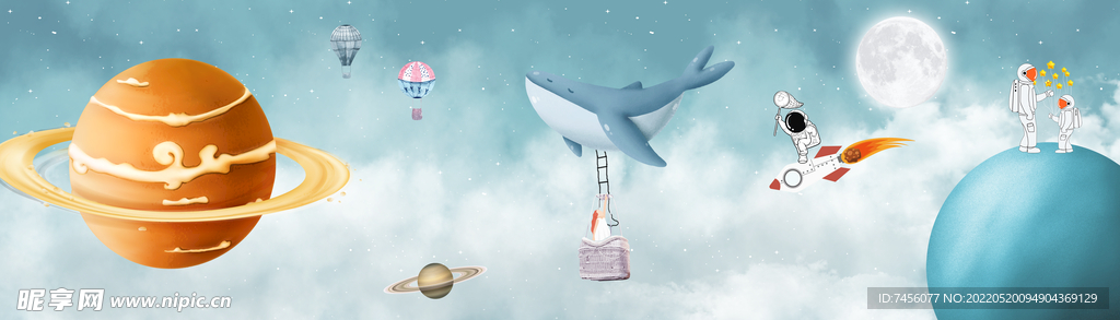 鲸鱼星球儿童房装饰画挂画