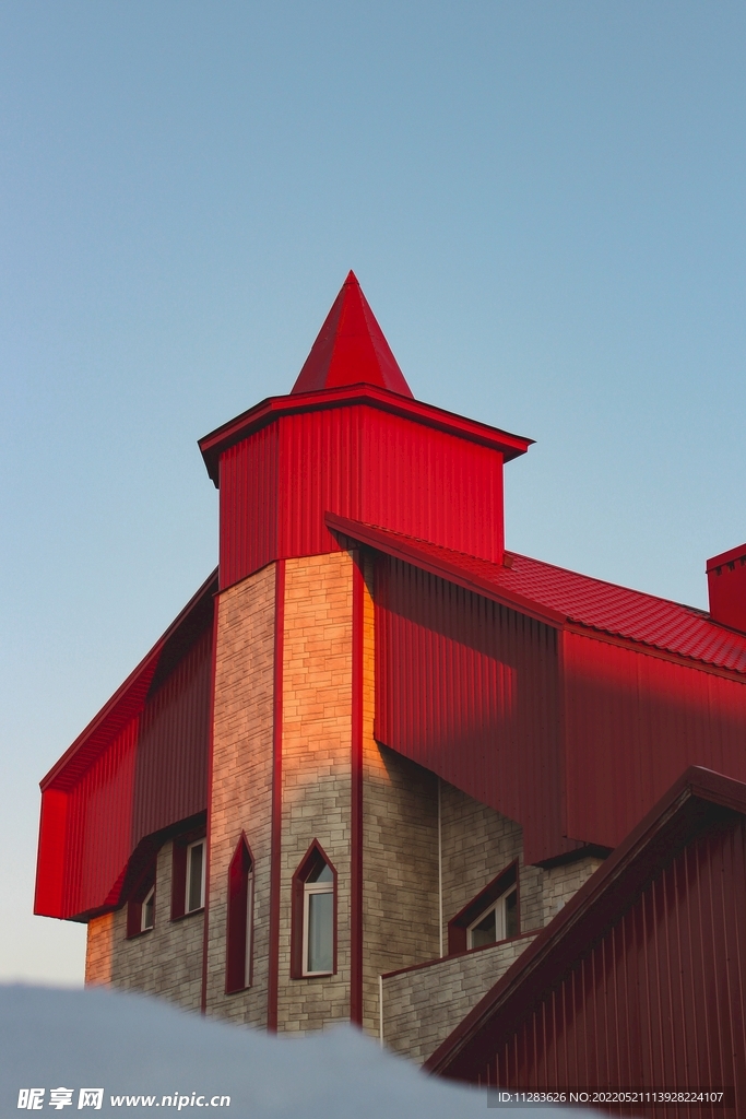 红房子夕照建筑摄影