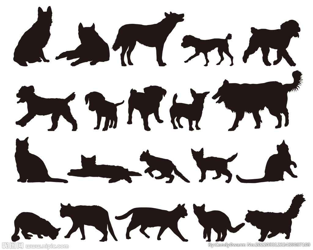 矢量猫狗宠物剪影动物轮廓图片