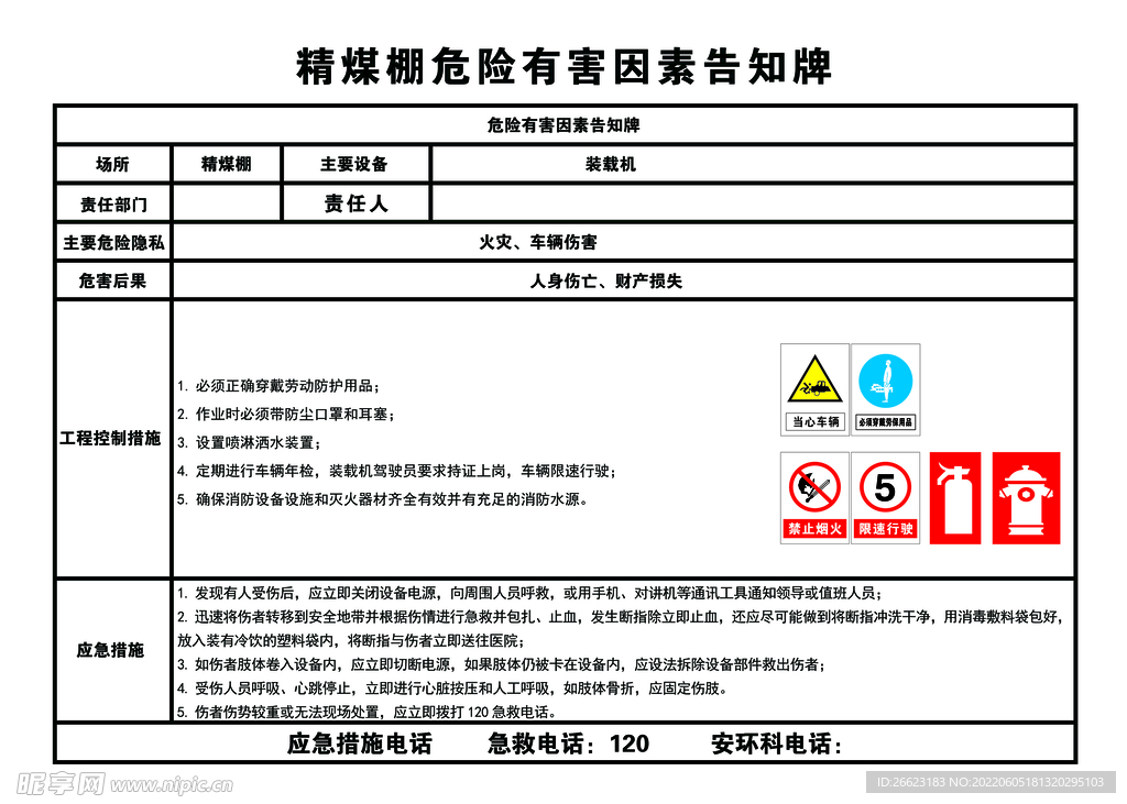 精煤棚危险有害因素告知牌