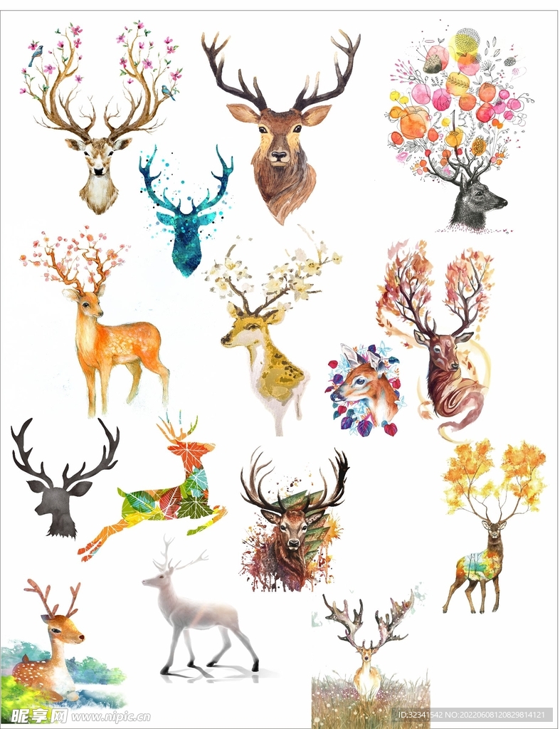 鹿水彩手绘素材