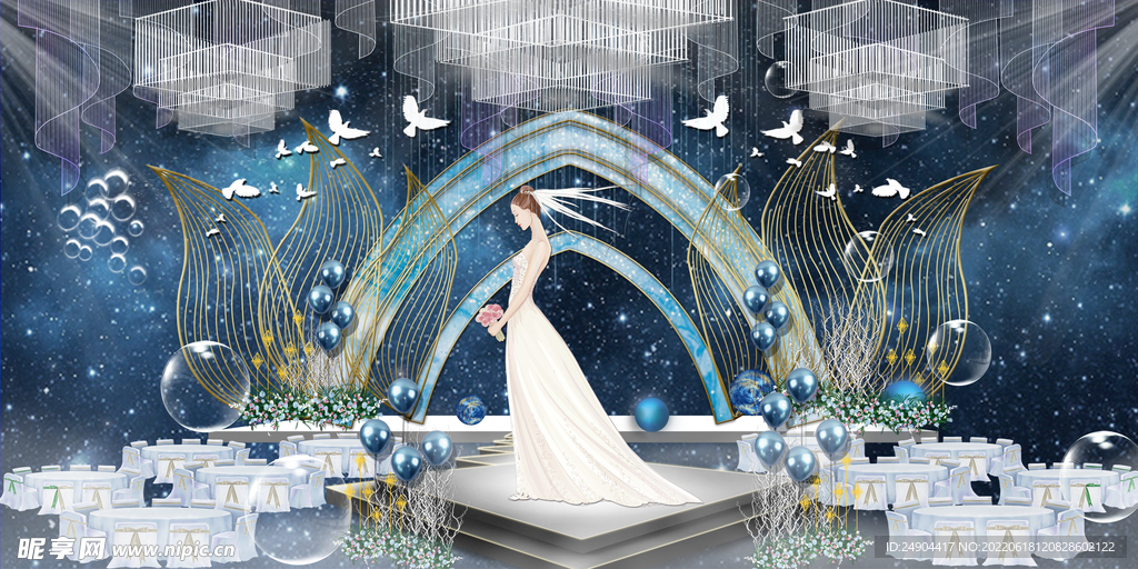 蓝色婚礼背景设计图