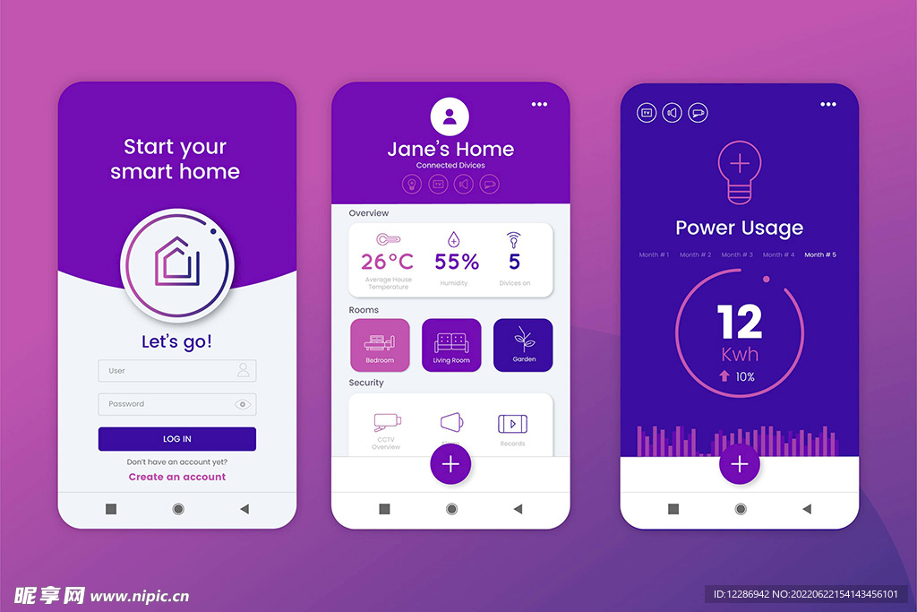 紫色智能家居手机app界面模板