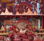 中式婚礼背景图片 玉兰花 假山