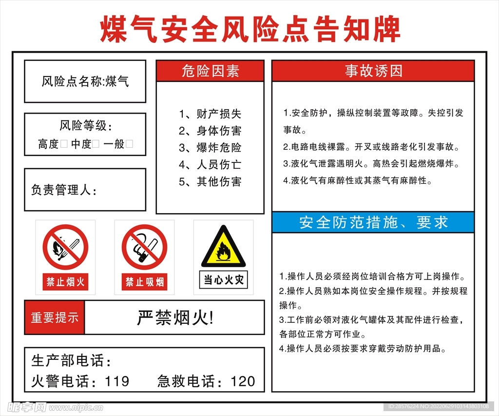 煤氣安全風(fēng)險點告知牌