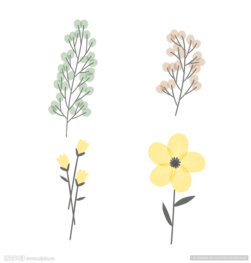 手绘卡通清新花朵植物元素