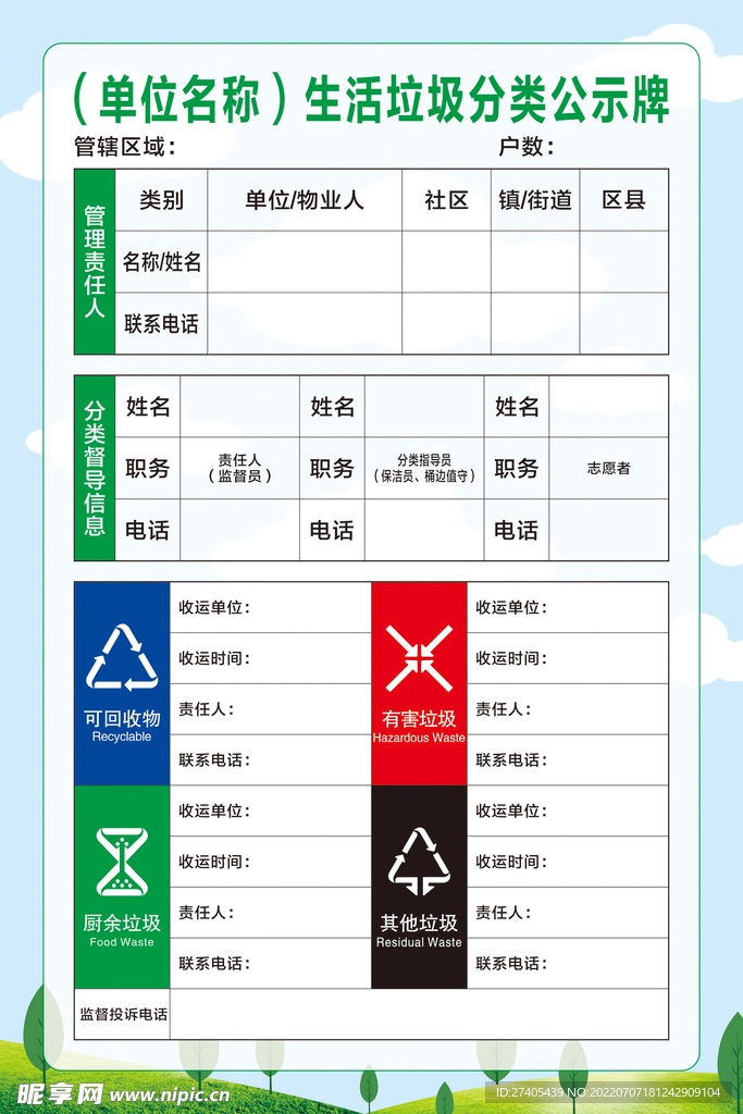 生活垃圾分類公示牌