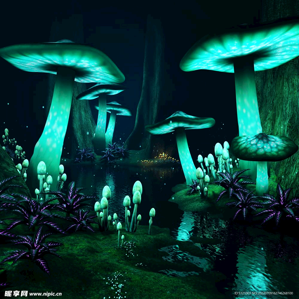 绿色动画蘑菇图案