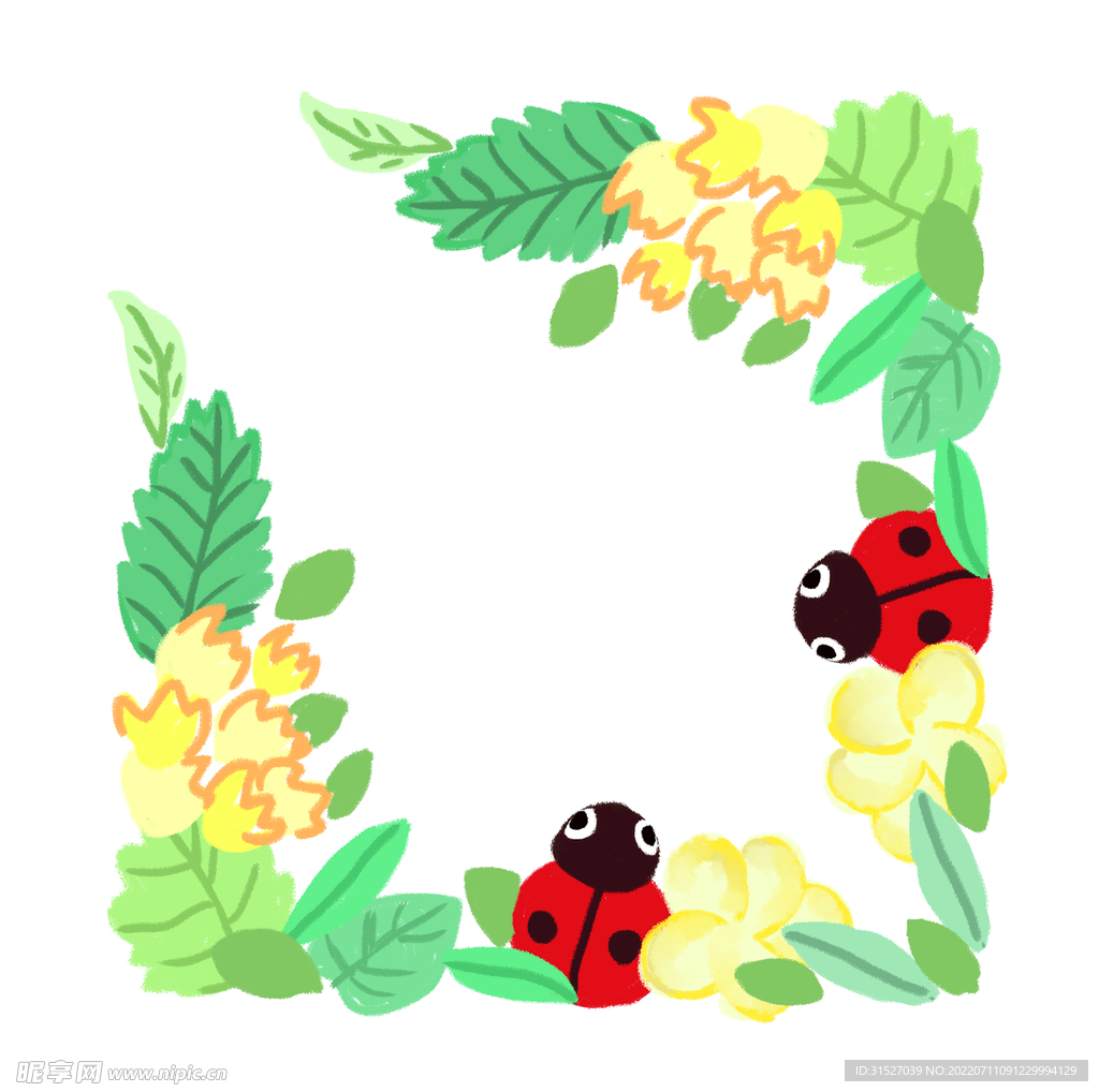 水彩瓢虫和花朵边框