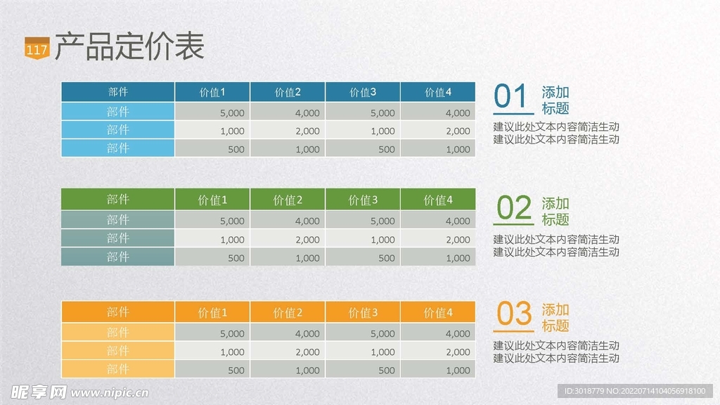產(chǎn)品定價表