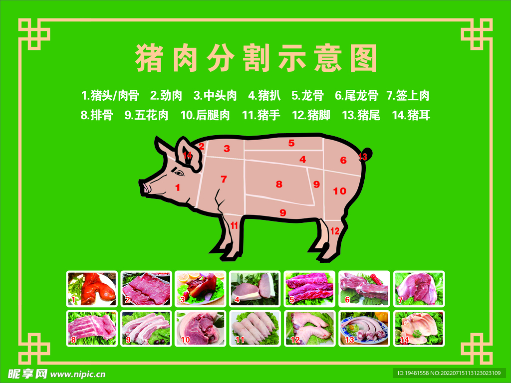 猪肉分割示意图