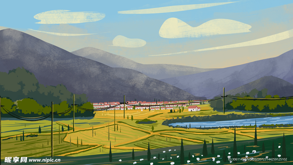 夏日鄉村田野田地山水風景