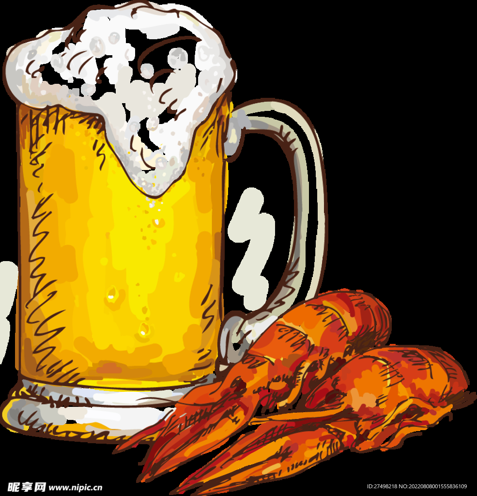 啤酒龙虾插画宵夜海鲜美食美味