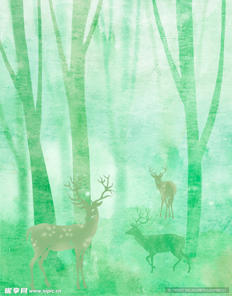 树林麋鹿简约艺术挂画装饰画