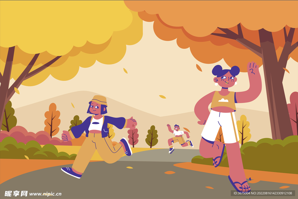 秋季跑步插画