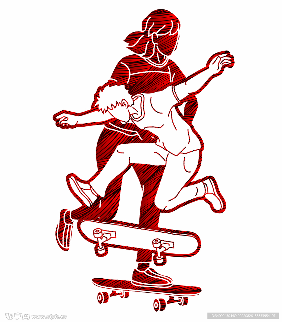 ai矢量红色炫酷滑板人物