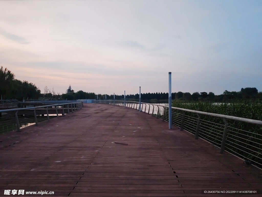 湿地公园观光步道的黄昏