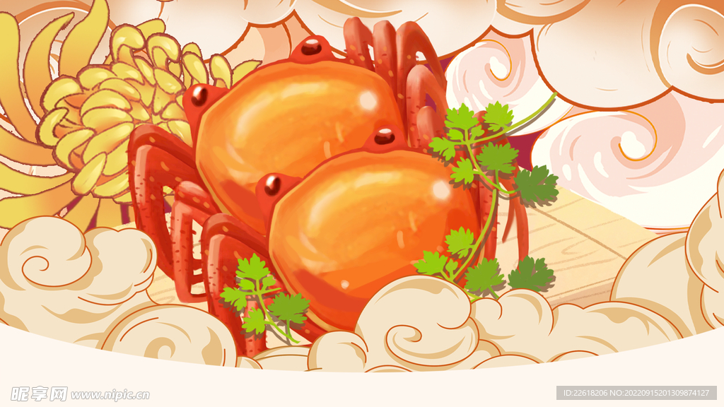 螃蟹促销美食海报设计插画背景