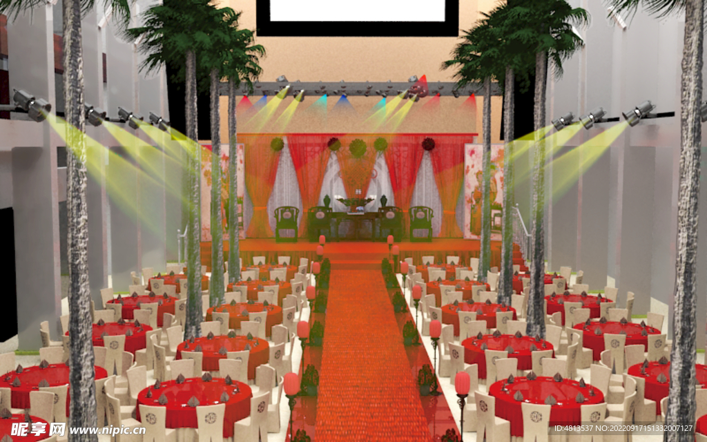 中式主题婚礼灯光秀布展图