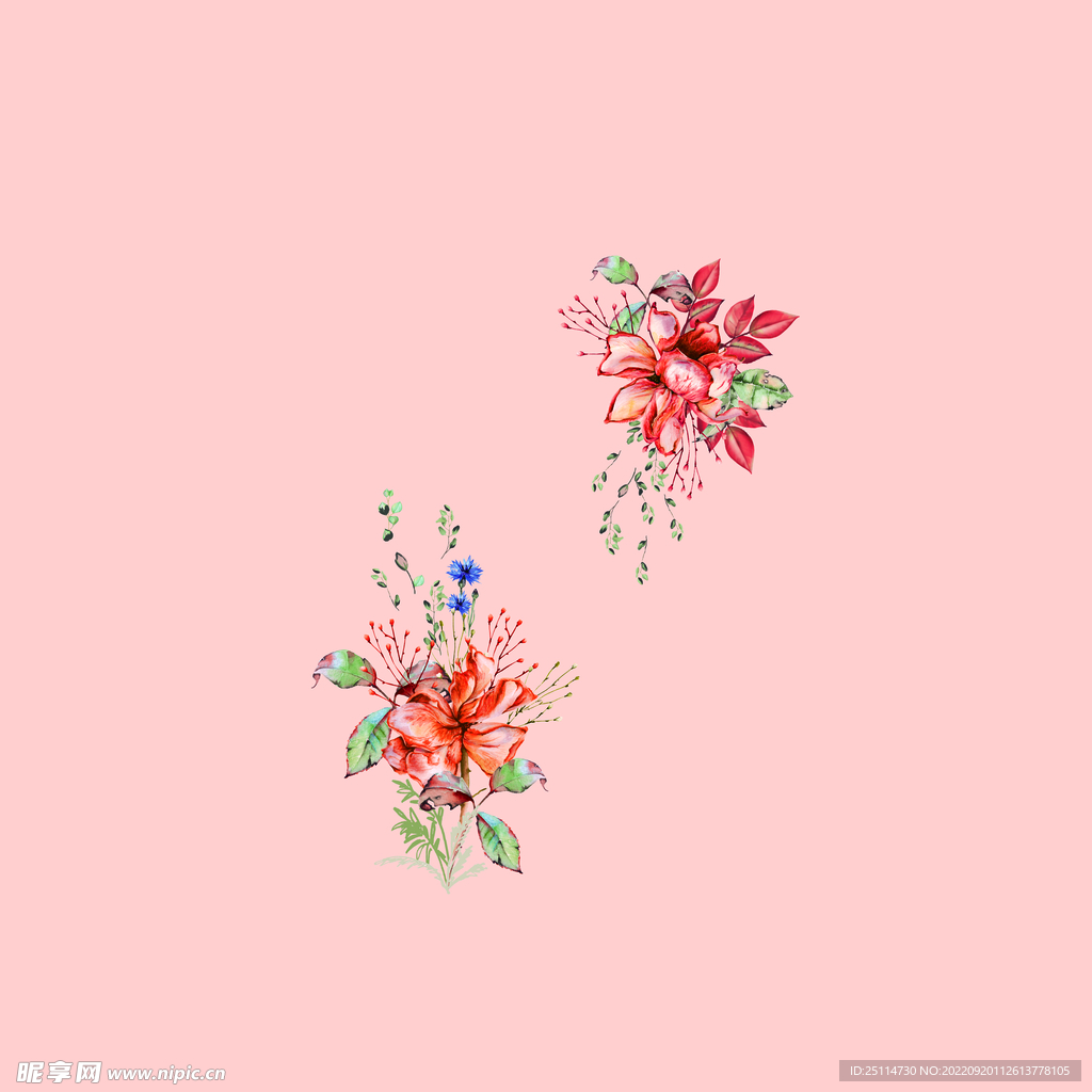 红底花朵数码印花