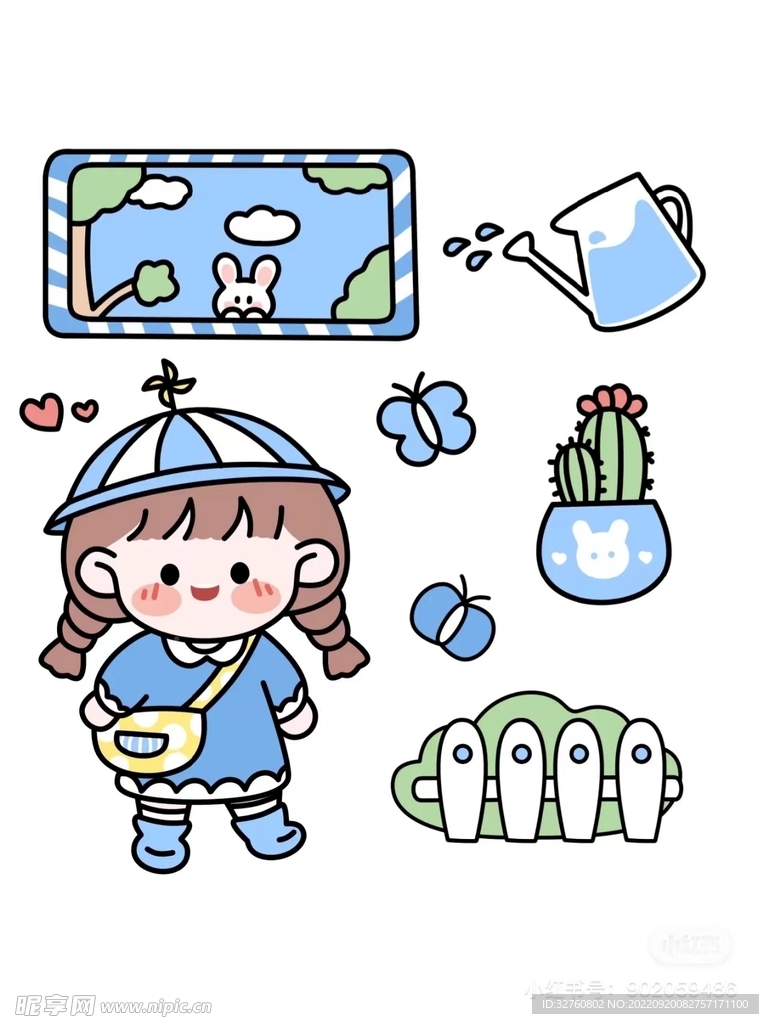 卡通女孩出游