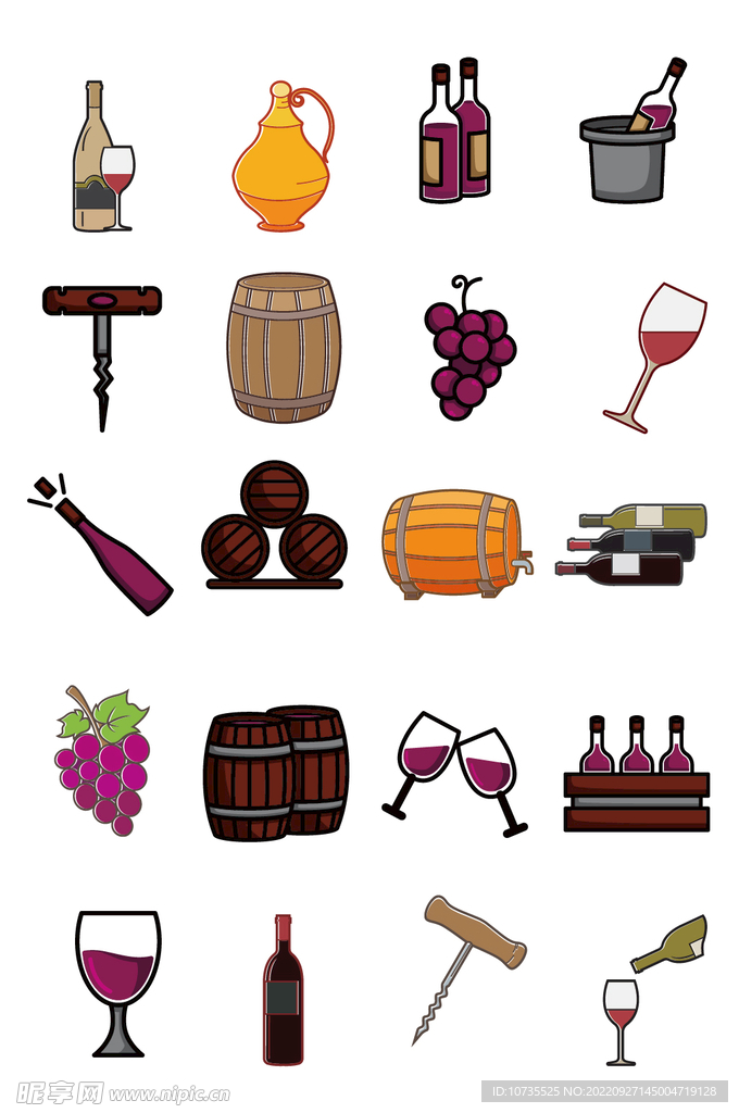 AI矢量手绘葡萄酒元素