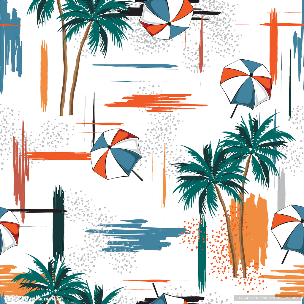 热带棕榈树沙滩太阳伞