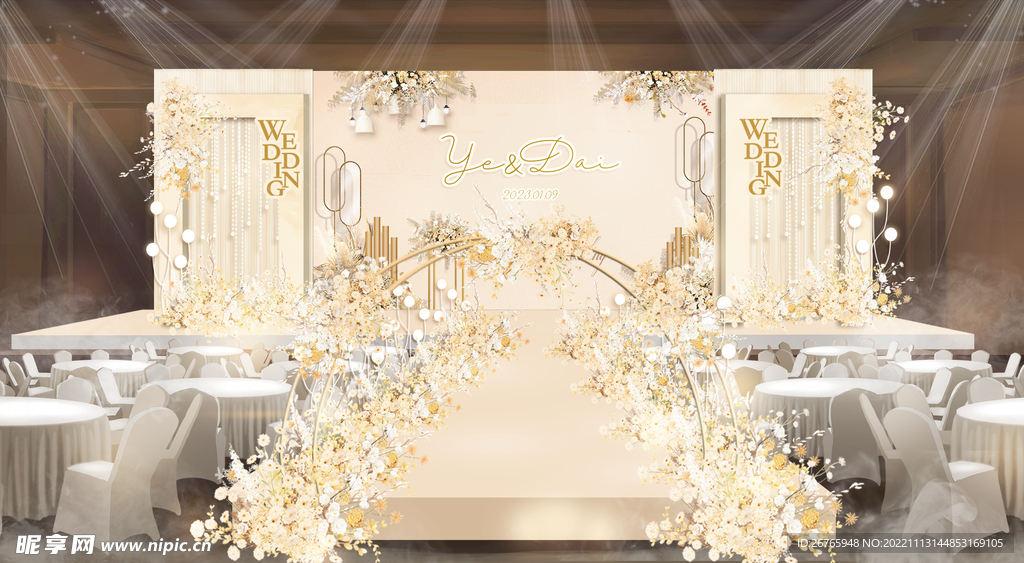 香槟色婚礼舞台区效果图