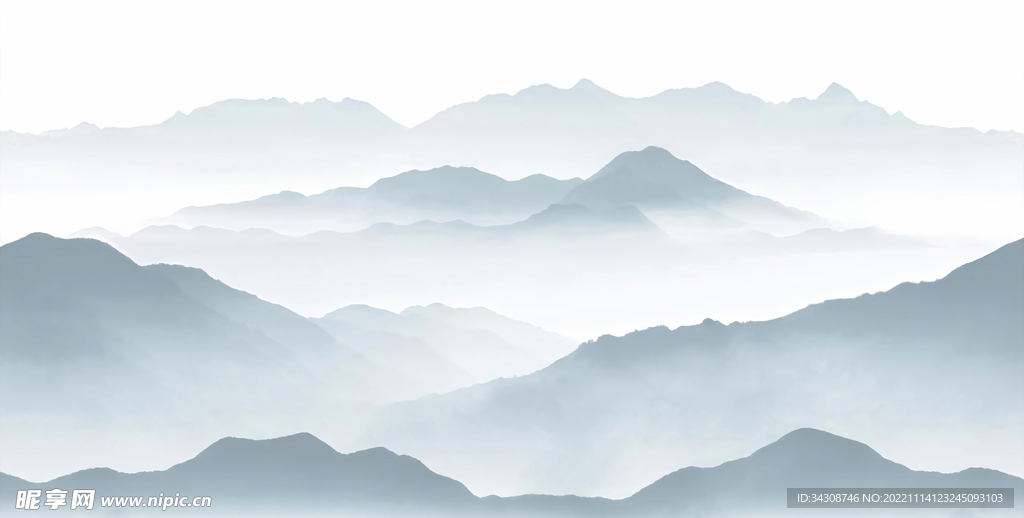 新中式手绘抽象山水图