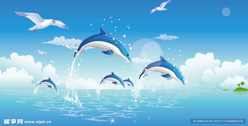 海豚跃出海面插画