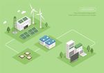 绿色矢量环保新能源风力发电插画