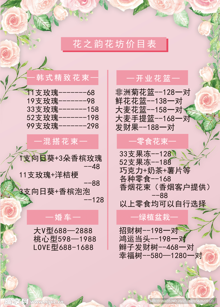 花店价格表