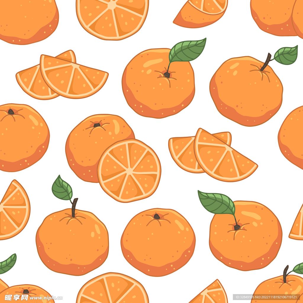 矢量手绘橘子无缝背景