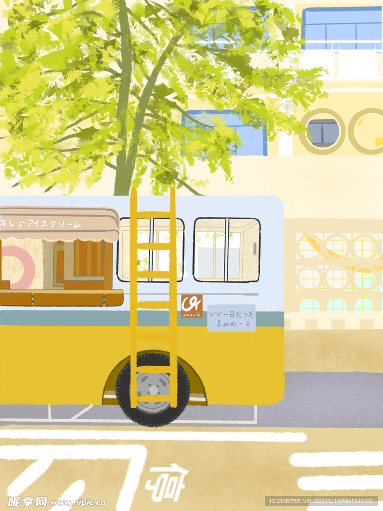 秋天落葉風景公交車