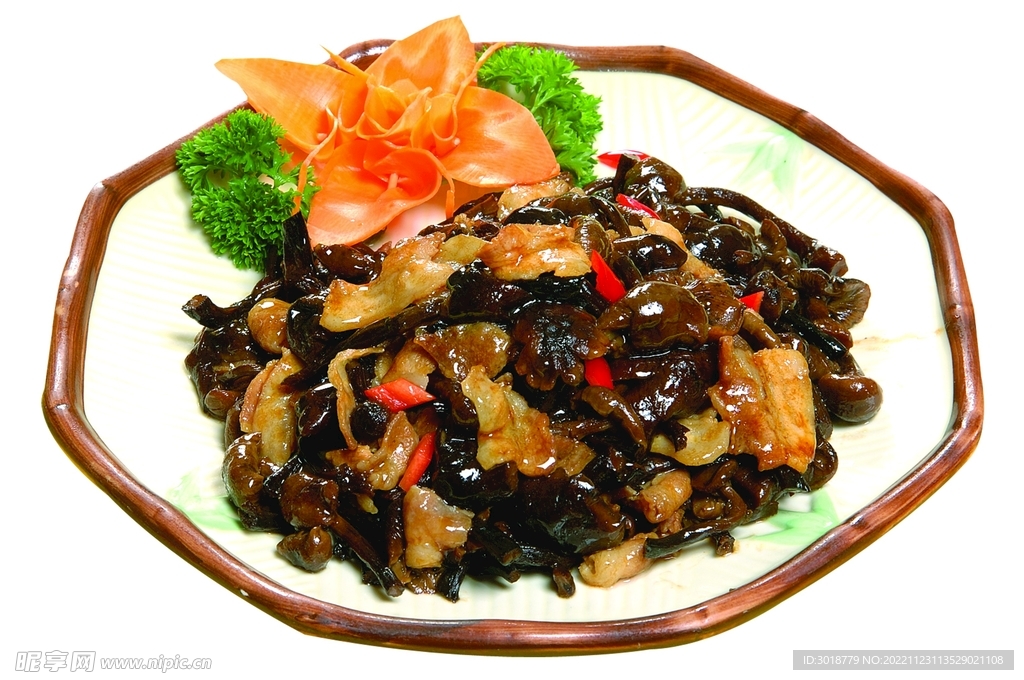 五花肉炒榛蘑