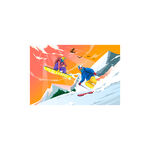冬季雪山飞跃滑雪卡通插画