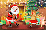 圣诞节跳舞的圣诞老人和麋鹿