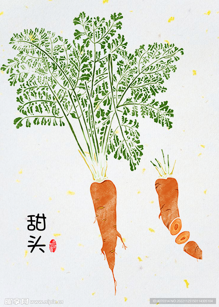 蔬菜莲藕胡萝卜装饰画胡萝卜