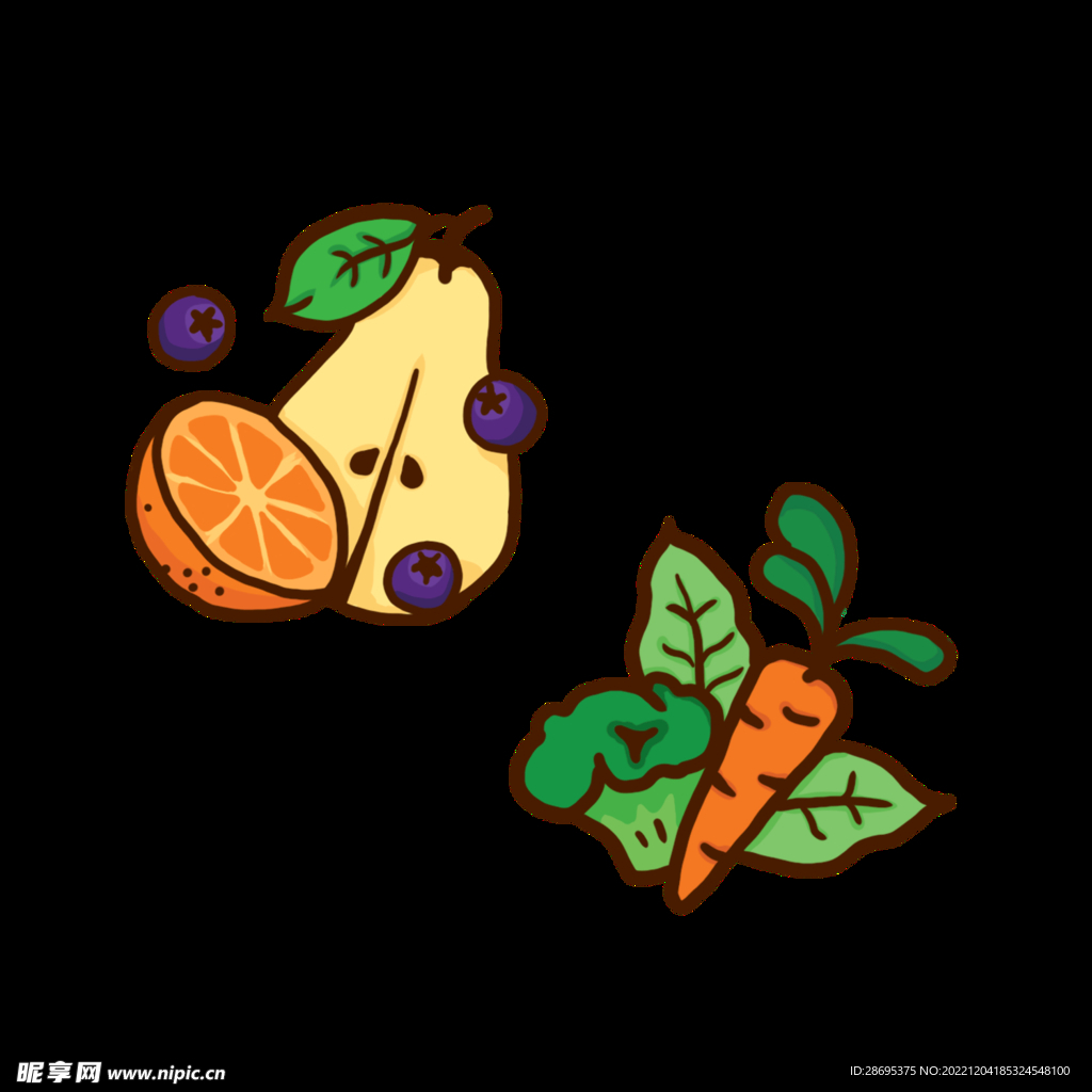 卡通粗描边蔬菜水果组合