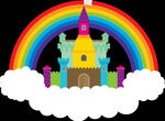 云朵上的城堡和彩虹