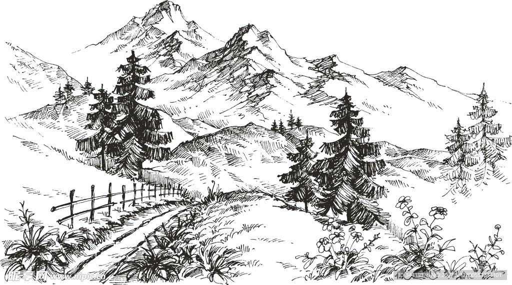 素描手绘山地