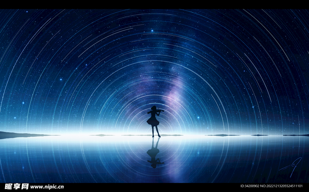 星空中奏樂的女孩