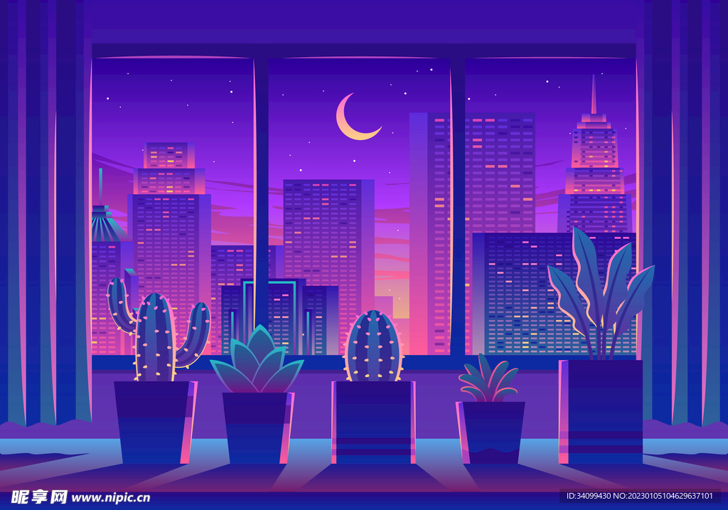 城市夜景插画