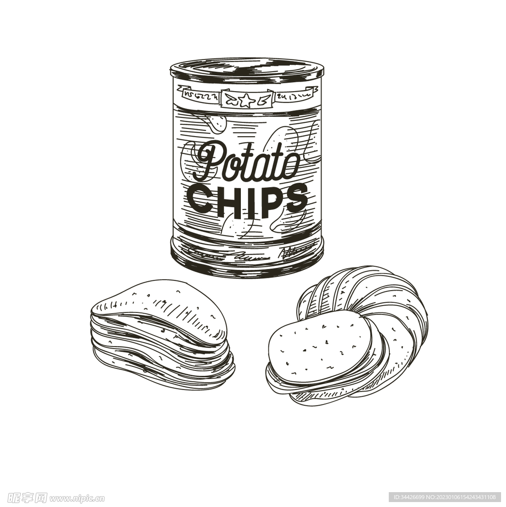 线条绘罐装薯片