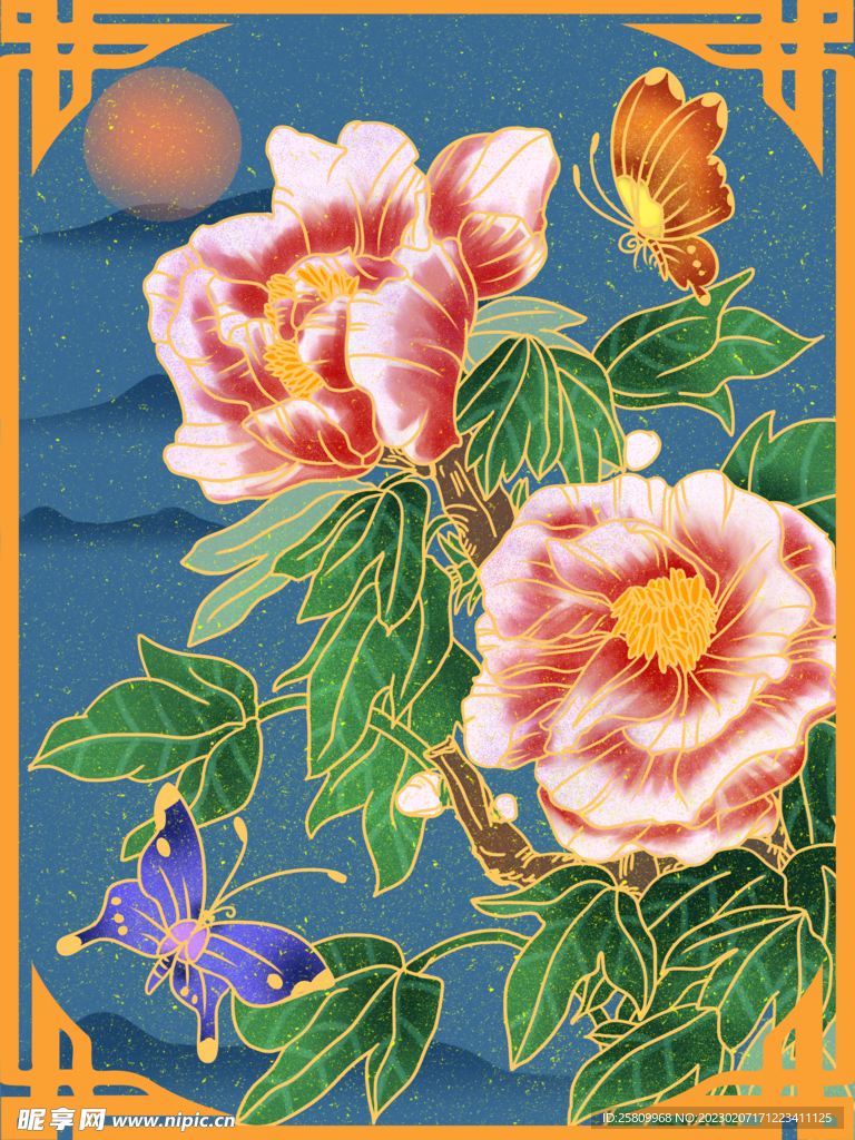 古典花卉插画牡丹