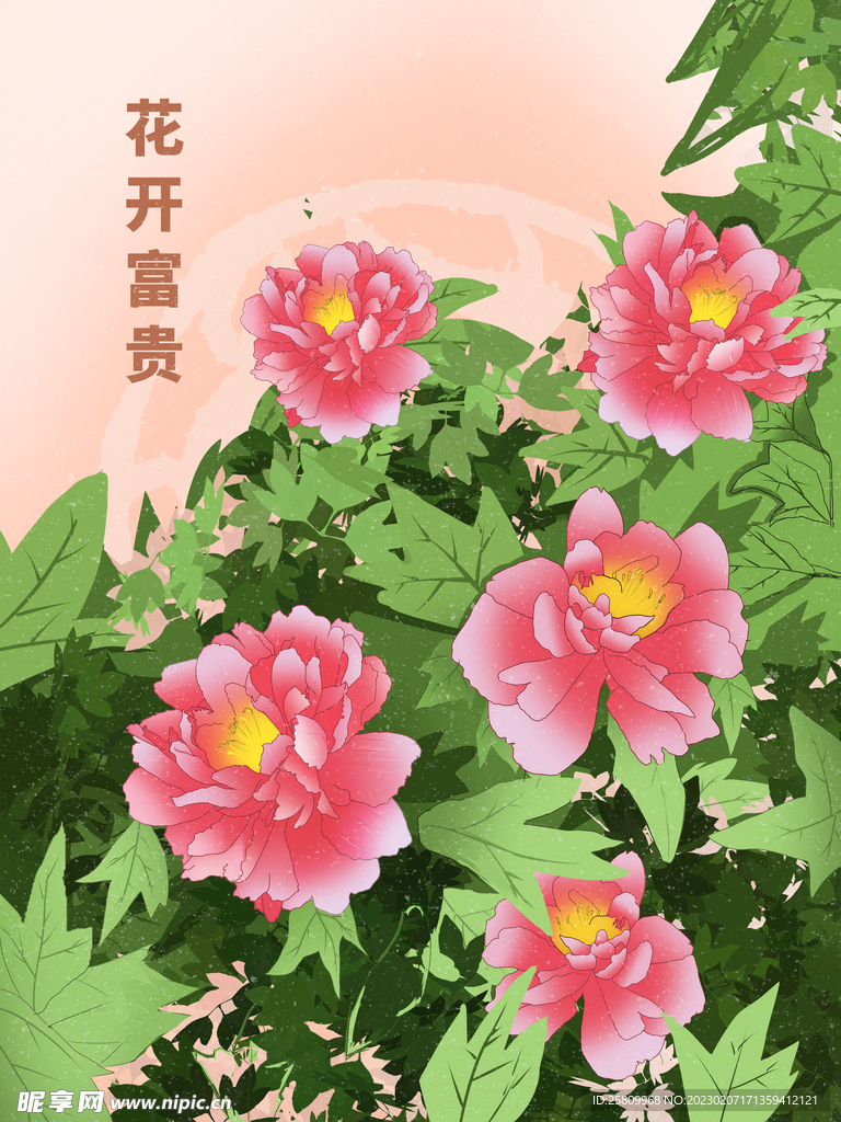 古典花卉插画牡丹